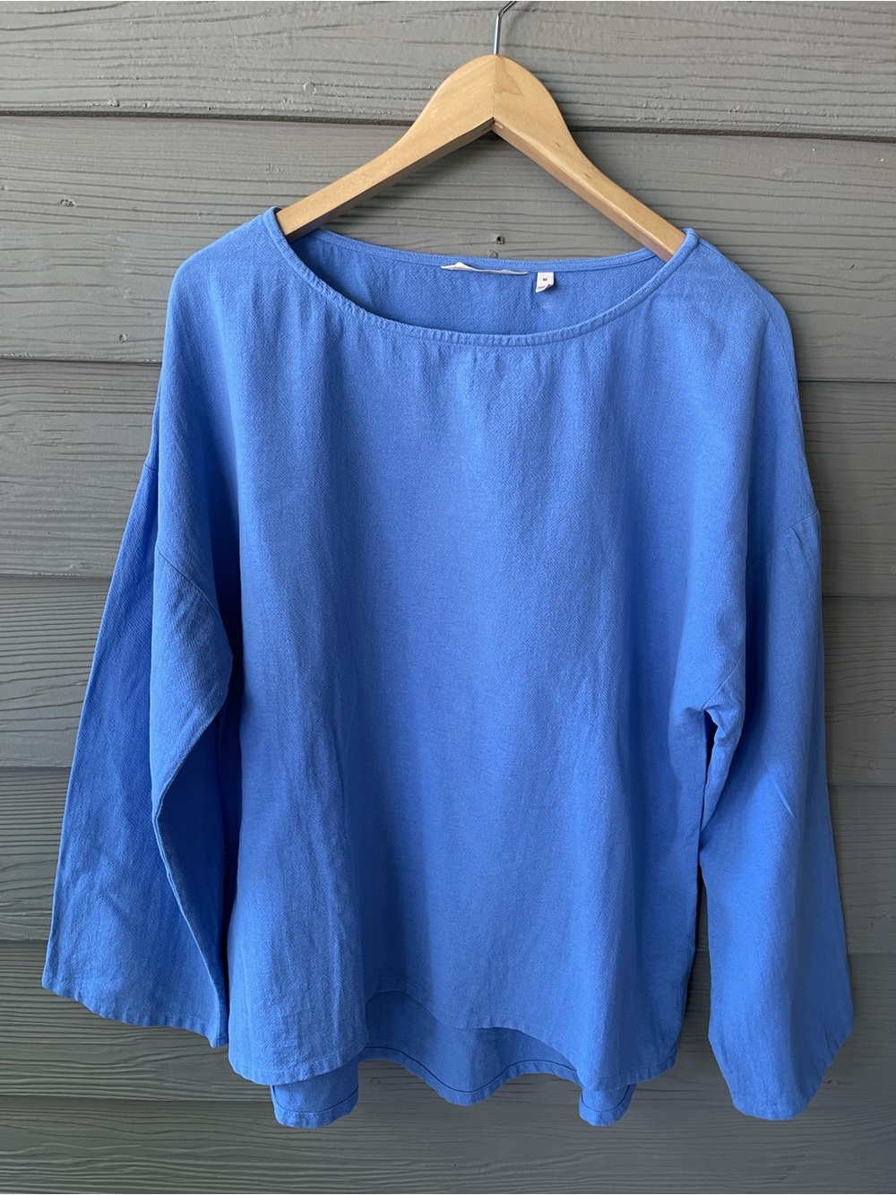 Soft Surroundings Blue 100% Cotton Blouse Size M Relaxed Fit Boat Neck Top
